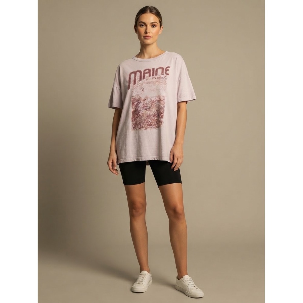 Aerie Maine New England Oversized Graphic Tee Lavender Grey Boxy Lounge Casual
